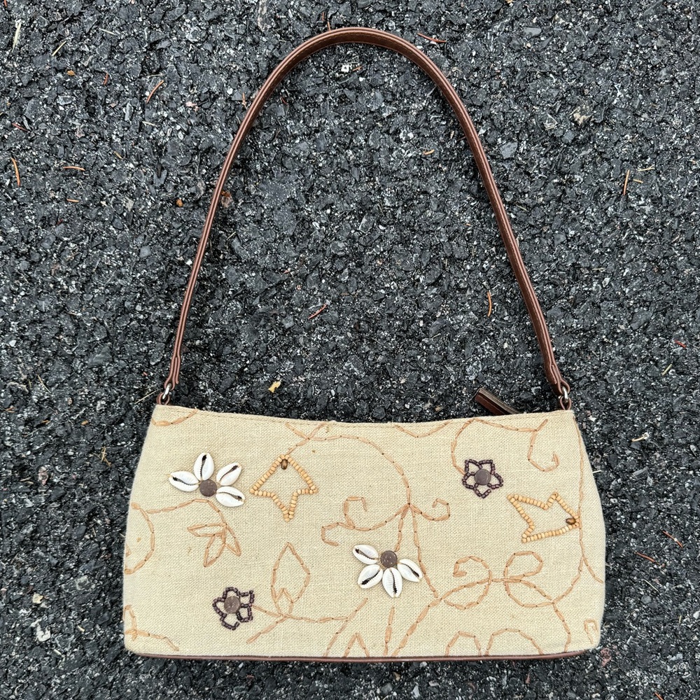 vintage/2000s cream & brown shell beach beaded shoulder bag 🐚